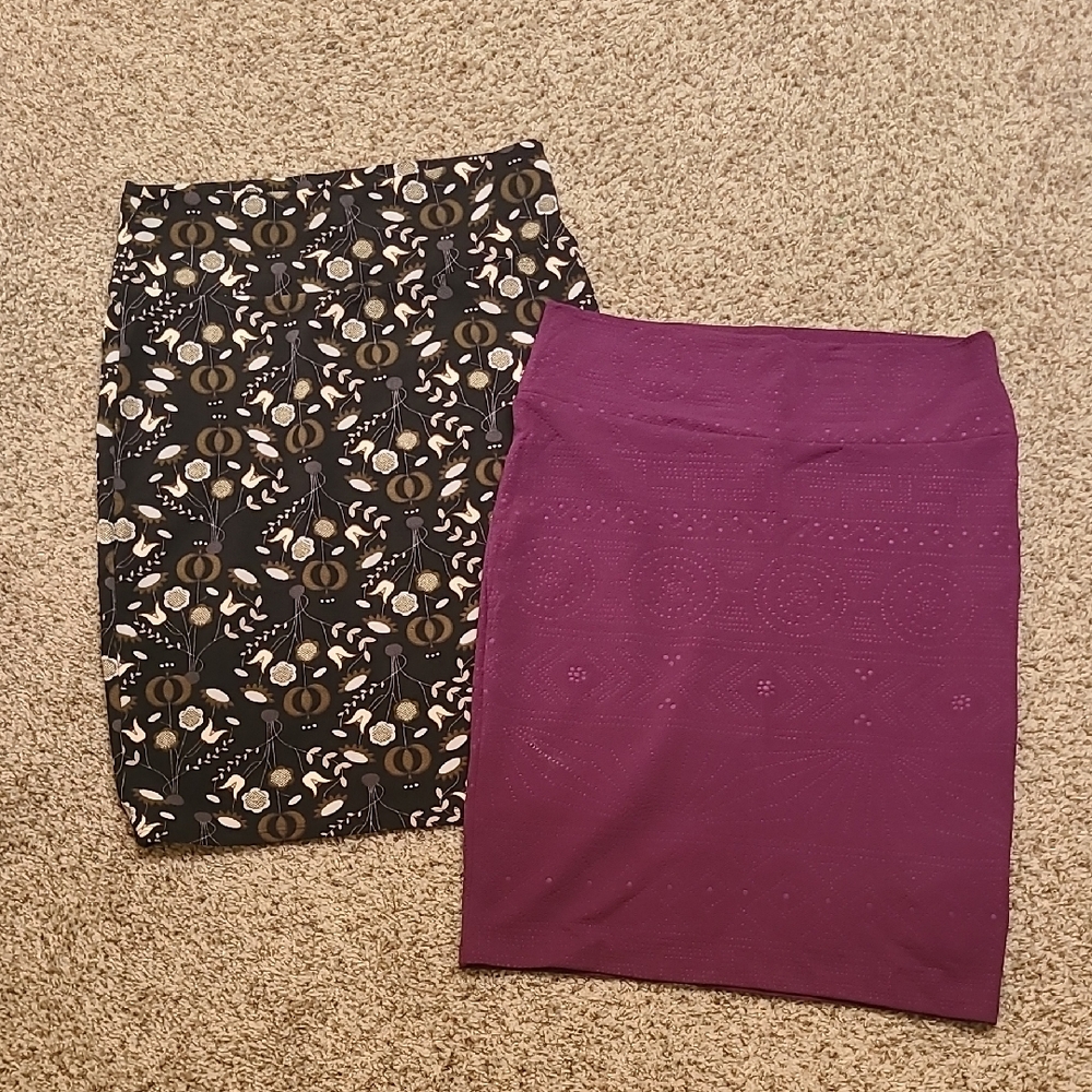 LuLaRoe Floral Black Solid Purple Pencil Skirts Medium Textured Stretch Bundle